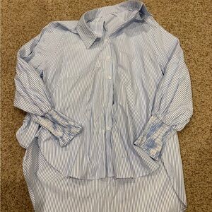 Amazon Women's Blue Striped Button Down Shirt